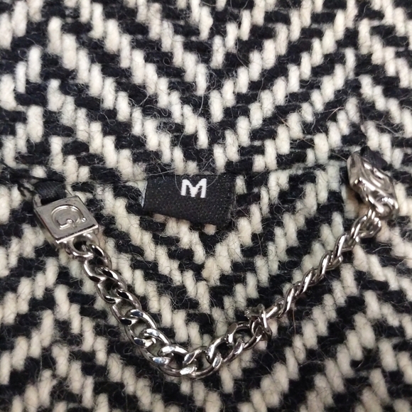 Vintage Guess Women's Pea Coat Black White Chevron Double Breasted Coat Size M - Picture 10 of 11